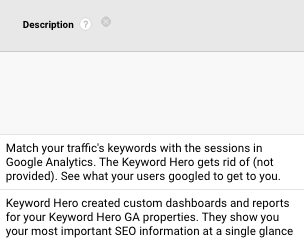 description dimension in google analytics with onpage hero