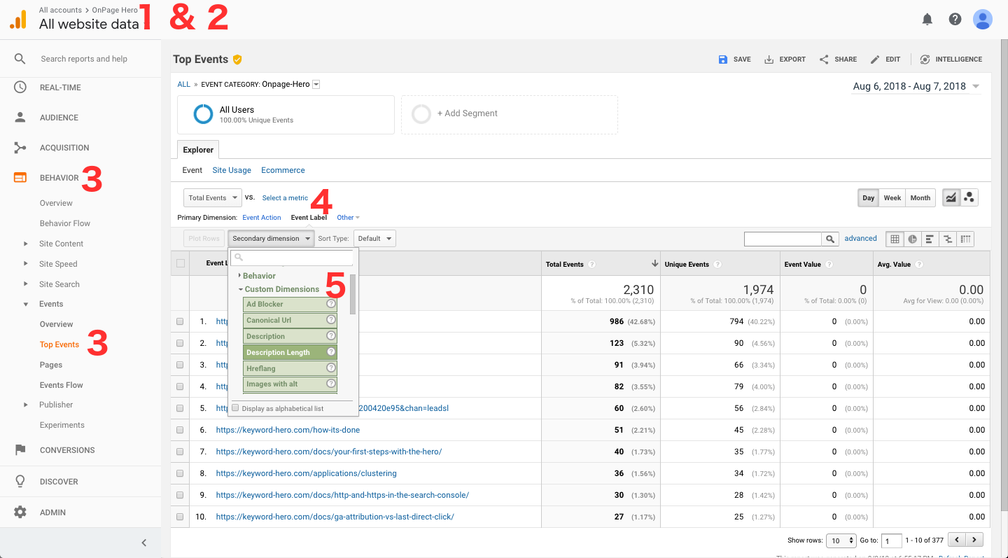 using Google Analytics as SEO suite with Onpage Hero