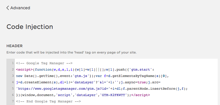 Add GTM code Squarespace