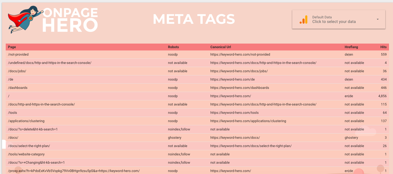 Custom report meta tags