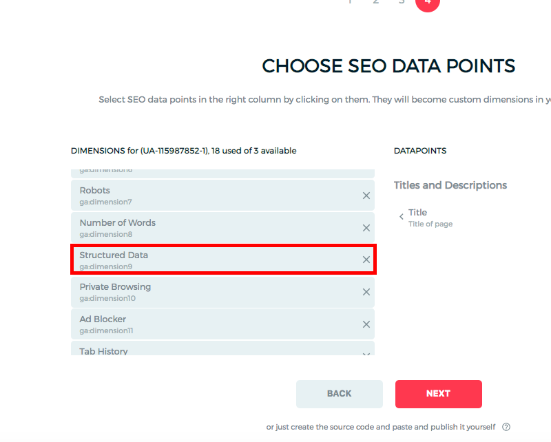 Select Structured Data Dimension