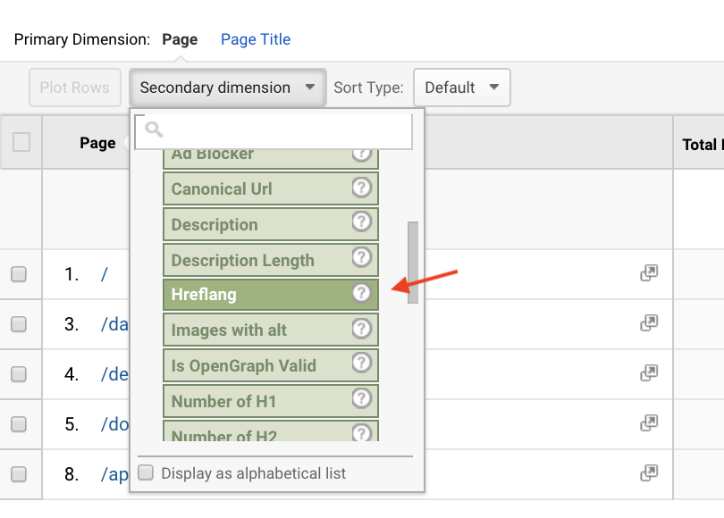 Select hreflang tag dimension