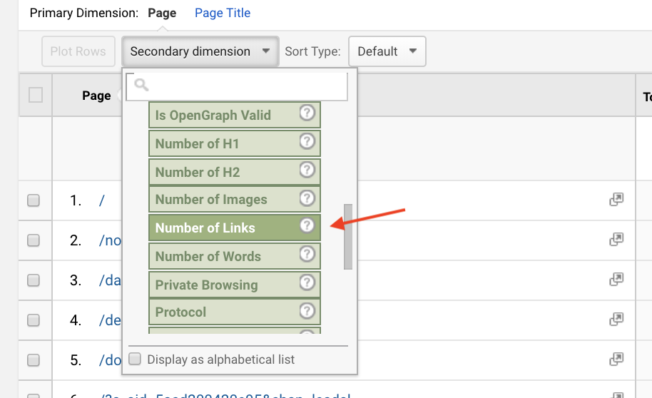 Select Number of Links Dimension