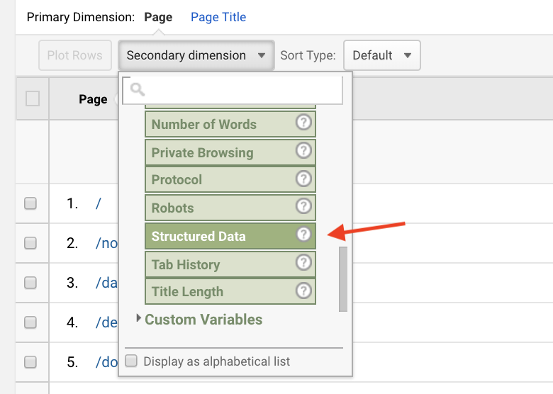 choose structured data custom dimension